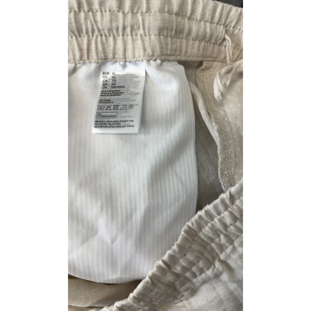 H&M Mens XL Regular Fit Linen Pants Beige Oatmeal Elastic Waist Drawstring
